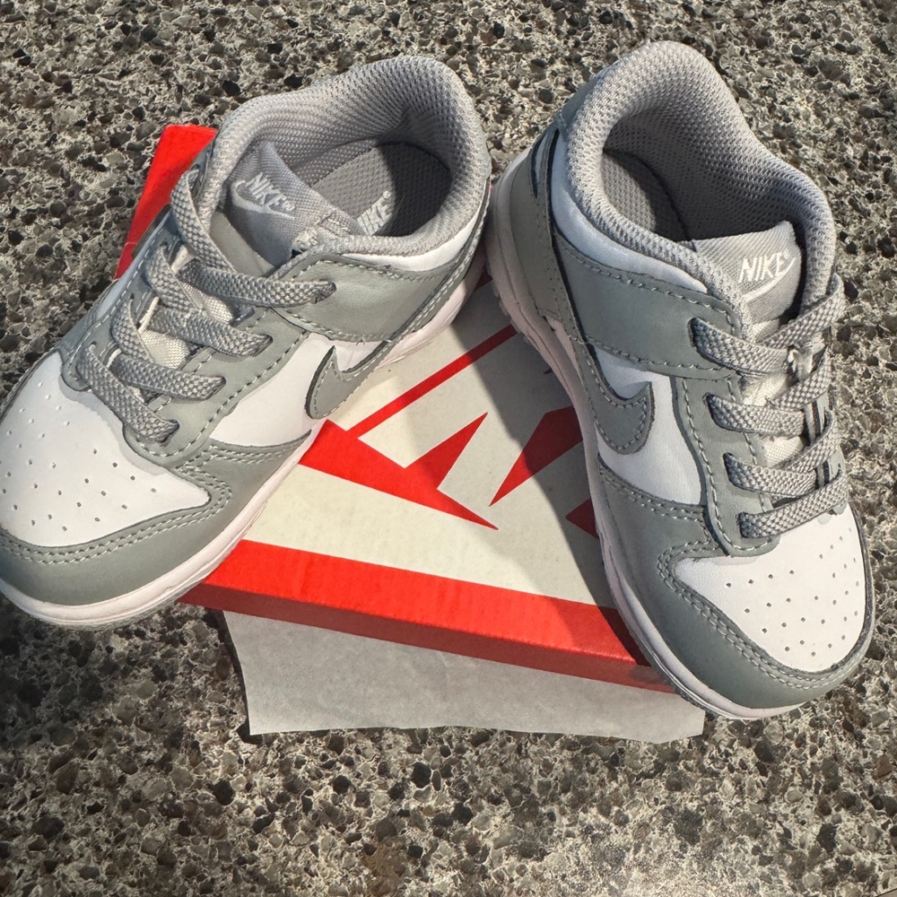 BRAND NEW! Gray and White Nike Dunks Kids 8C